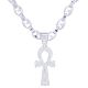 Men's Rapper Silver Plated Iced Out Ankh Cross Pendant 24 Inch Gucci Chain Necklace