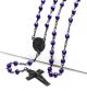 Black Plated Guadalupe and Jesus Cross with 6mm Indigo Beads 28 inch Rosary Necklace
