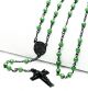 Black Plated Guadalupe and Jesus Cross with 6mm Green Beads 28 inch Rosary Necklace