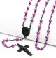 Black Plated Guadalupe and Jesus Cross with 6mm Plum Purple Beads 28 inch Rosary Necklace