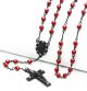 Black Plated Guadalupe and Jesus Cross with 6mm Red Beads 28 inch Rosary Necklace