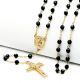 Gold Plated Guadalupe and Jesus Cross with 6mm Black Beads 28 inch Rosary Necklace