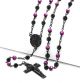 Guadalupe and Jesus Cross with 6mm Black / Plum Purple Beads 28 inch Rosary Necklace