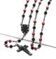 Guadalupe and Jesus Cross with 6mm Black / Red Beads 28 inch Rosary Necklace