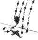 Guadalupe and Jesus Cross with 6mm Black / White Beads 28 inch Rosary Necklace