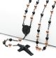 Guadalupe and Jesus Cross with 6mm Black / Rose Gold Tone Beads 28 inch Rosary Necklace