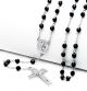 Silver Plated Guadalupe and Jesus Cross with 6mm Black Beads 28 inch Rosary Necklace