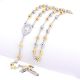 Guadalupe and Gold Tone Jesus on Silver Tone Cross with 6mm Gold / Silver Tone Beads 28 inch Rosary Necklace