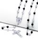 Guadalupe and Jesus Cross with 6mm Black / Silver Tone Beads 28 inch Rosary Necklace