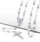 Guadalupe and Jesus Cross with 6mm White / Silver Tone Beads 28 inch Rosary Necklace