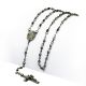 Hematite Guadalupe and Jesus Cross 4mm Gunmetal Tone Beads 24 inch Rosary Necklace