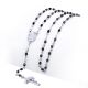 Silver Plated Guadalupe and Jesus Cross 4mm Black Beads 24 inch Rosary Necklace