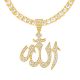 Men's Gold Tone Iced Out CZ Allah Sign XL Pendant 26 inch Tennis Chain Necklace