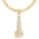 Men's Gold Tone Iced Heavy XL Microphone Pendant Tennis Chain Necklace 26 Inch 
