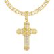 Men's Gold Tone Iced Out Heavy XL 3D Cross Pendant 26 Inch Chain