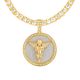 Men's Gold Tone Iced Angel Medallion Pendant Tennis Chain Necklace 26 Inch