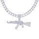 Men's Silver Tone Iced Out XL AK47 Gun Pendant Tennis Chain Necklace 26 Inch