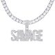 Men's Silver Tone Iced Out XL SAVAGE Pendant 26 Inch  Tennis Chain Necklace