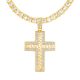 Men's Gold Tone Iced Out Cross Pendant 26 inch Tennis Chain Necklace