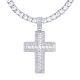 Men's Silver Tone Iced Out Cross Pendant 26 inch Tennis Chain Necklace