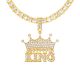 Men's Gold Tone Iced Out Crown King Pendant 26 inch Tennis Chain Necklace