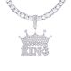 Men's Silver Tone Iced Out Crown King Pendant 26 inch Tennis Chain Necklace
