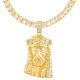 Men's Gold Tone Iced Out Nugget Jesus Pendant 26 Inch Tennis Chain Necklace 