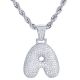 A Initial Bubble Letter Silver Plated Iced Out Pendant 24 inch Rope Chain Necklace- A