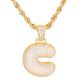 C Initial Bubble Letter Gold Plated Iced Out Pendant 24 inch Rope Chain Necklace-C