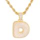 D Initial Bubble Letter Gold Plated Iced Out Pendant 24 inch Rope Chain Necklace-D