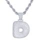 D Initial Bubble Letter Silver Plated Iced Out Pendant 24 inch Rope Chain Necklace-D