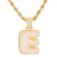 E Initial Bubble Letter Gold Plated Iced Out Pendant 24 inch Rope Chain Necklace-E