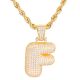 F Initial Bubble Letter Gold Plated Iced Out Pendant 24 inch Rope Chain Necklace-F