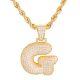 G Initial Bubble Letter Gold Plated Iced Out Pendant 24 inch Rope Chain Necklace-G