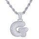 G Initial Bubble Letter Silver Plated Iced Out Pendant 24 inch Rope Chain Necklace-G