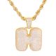 HInitial Bubble Letter Gold Plated Iced Out Pendant 24 inch Rope Chain Necklace-H