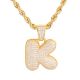 KInitial Bubble Letter Gold Plated Iced Out Pendant 24 inch Rope Chain Necklace-K