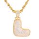 L Initial Bubble Letter Gold Plated Iced Out Pendant 24 inch Rope Chain Necklace-L