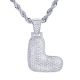 L Initial Bubble Letter Silver Plated Iced Out Pendant 24 inch Rope Chain Necklace-L