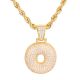 O Initial Bubble Letter Gold Plated Iced Out Pendant 24 inch Rope Chain Necklace-O