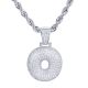 O Initial Bubble Letter Silver Plated Iced Out Pendant 24 inch Rope Chain Necklace-O