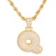 Q Initial Bubble Letter Gold Plated Iced Out Pendant 24 inch Rope Chain Necklace-Q