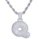 Q Initial Bubble Letter Silver Plated Iced Out Pendant 24 inch Rope Chain Necklace-Q