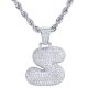 S Initial Bubble Letter Silver Plated Iced Out Pendant 24 inch Rope Chain Necklace-S