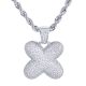 X Initial Bubble Letter Silver Plated Iced Out Pendant 24 inch Rope Chain Necklace-X