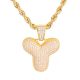 Y Initial Bubble Letter Gold Plated Iced Out Pendant 24 inch Rope Chain Necklace-Y