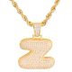 Z Initial Bubble Letter Gold Plated Iced Out Pendant 24 inch Rope Chain Necklace-Z