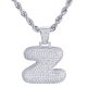Z Initial Bubble Letter Silver Plated Iced Out Pendant 24 inch Rope Chain Necklace-Z
