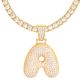 A Initial Bubble Letter Gold Plated Iced Out CZ Pendant 24 inch Tennis Chain Necklace