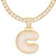 C Initial Bubble Letter Gold Plated Iced Out Pendant 24 inch Tennis Chain Necklace